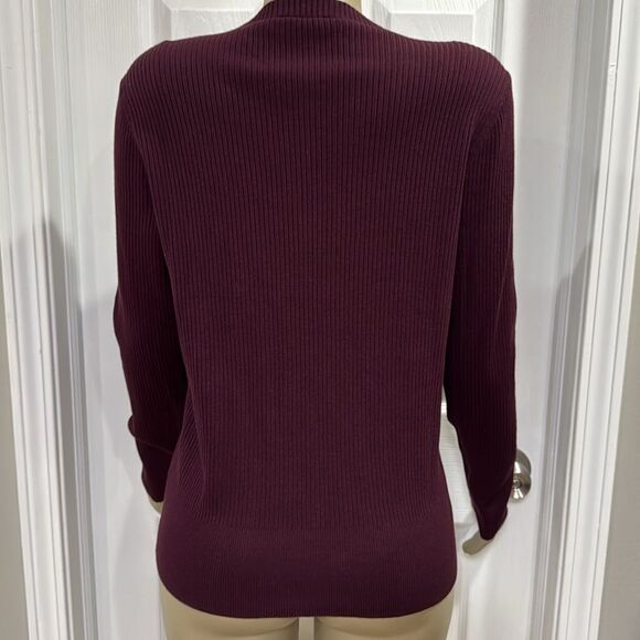 TALBOTS RIBBED CREWNECK SWEATER RICH BURGUNDY - Picture 2 of 4
